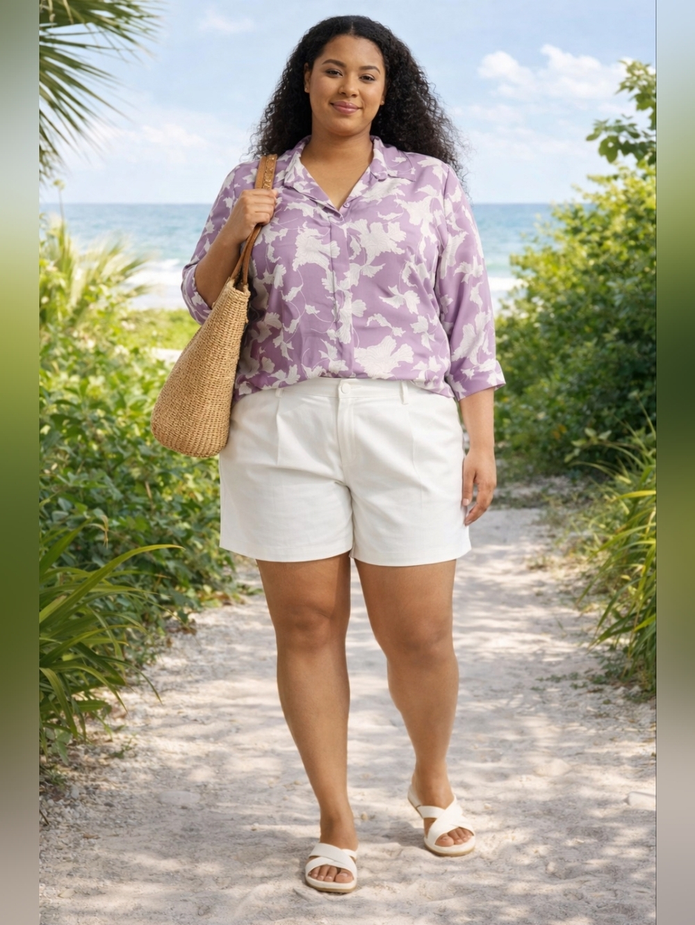 - Nordstrom Lavender and White Long Sleeve Crepe Button Up Shirt Size 3X